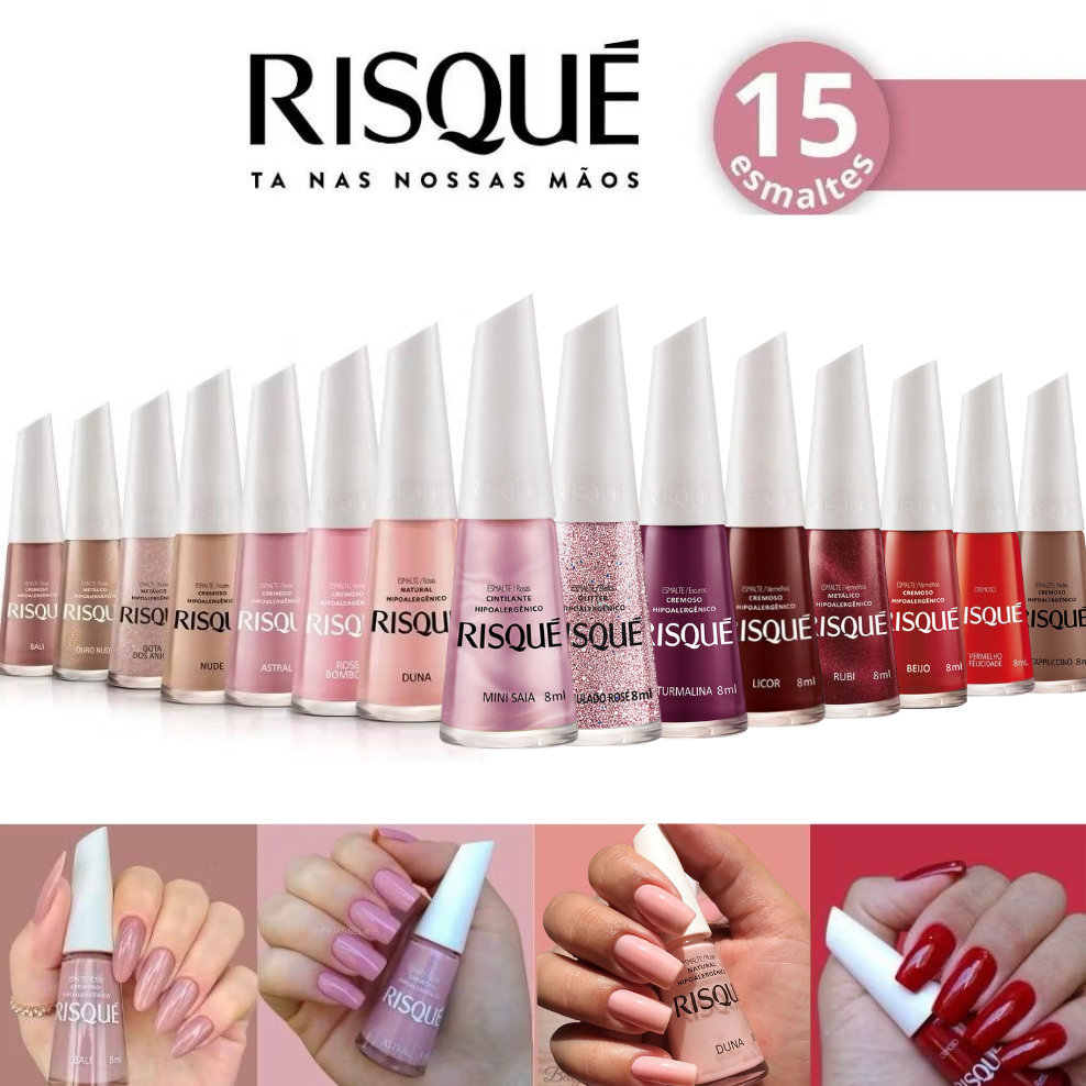 Risqué Kit Com 15 Esmaltes Novo Hipoalergênicos Atacado 8ml Risque em Oferta na Shopee