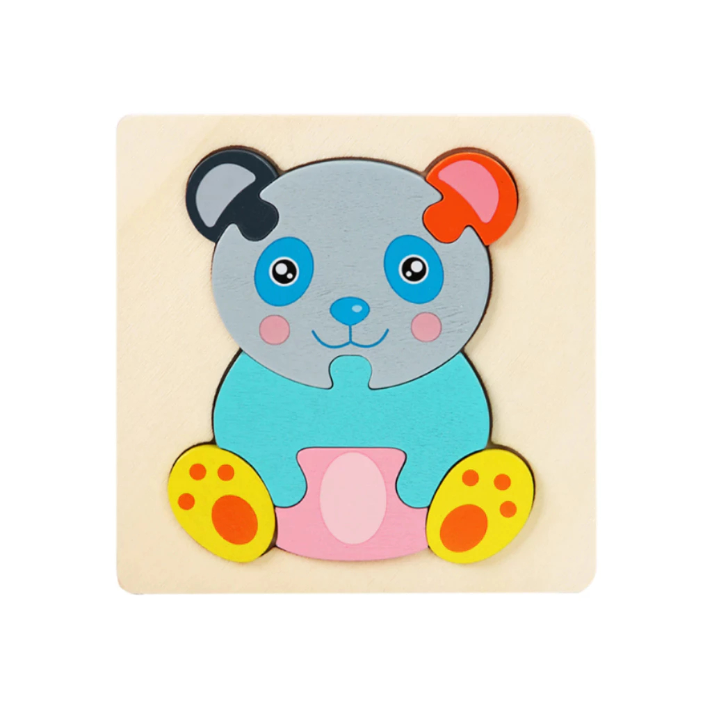 Kit 3 Peças Quebra Cabeças Educativo Cognitivo Infantil de Madeira Animais Divertidos