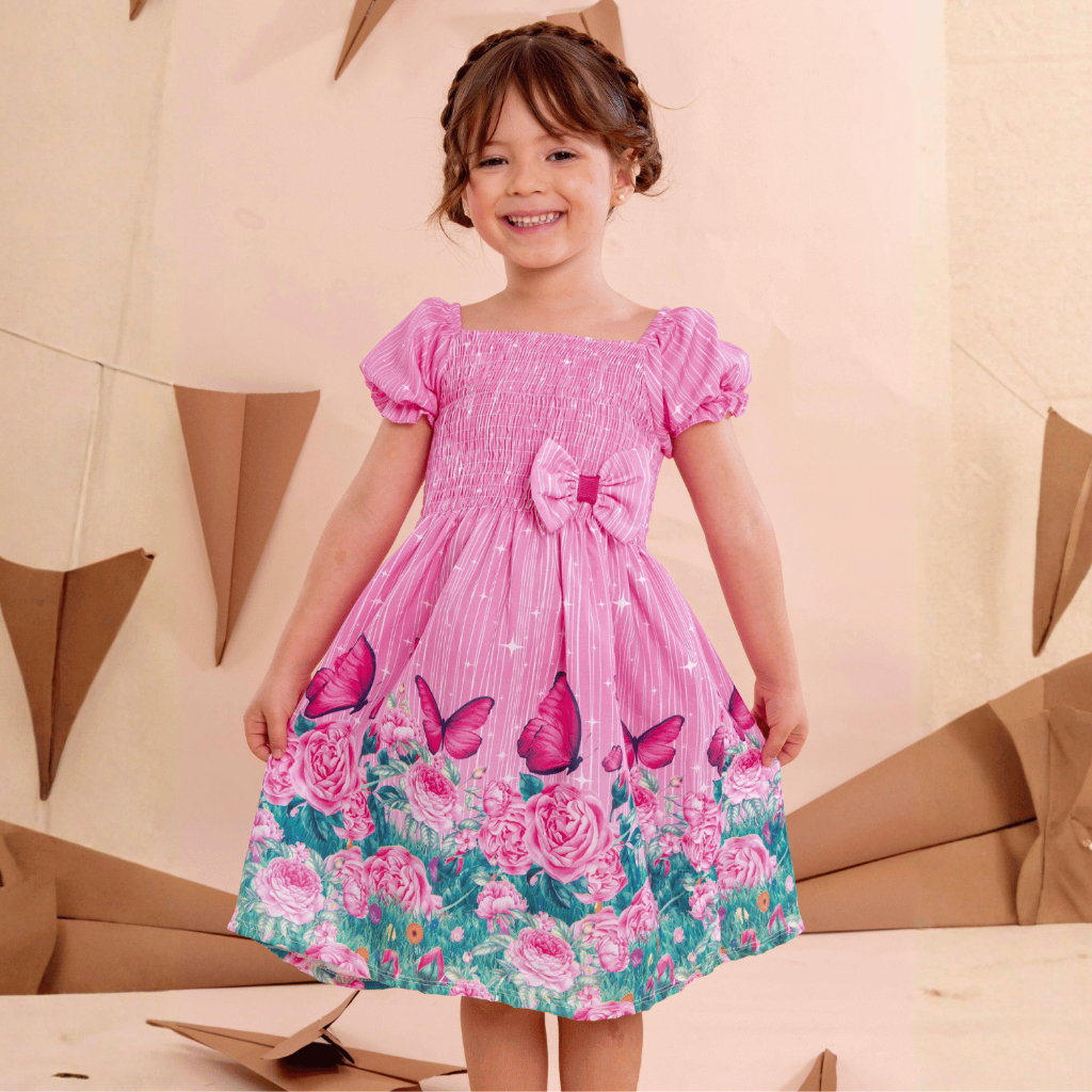 Vestido Menina Infantil Lacinho Festa Aniversário Casual