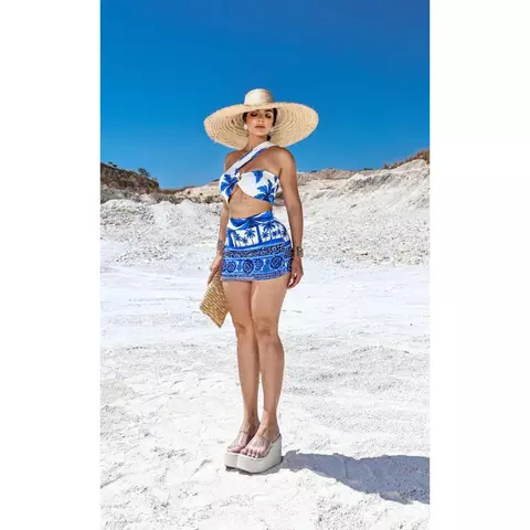Conjunto Feminino Moda Verão 2026 Com Top Assimétrico e Short Saia