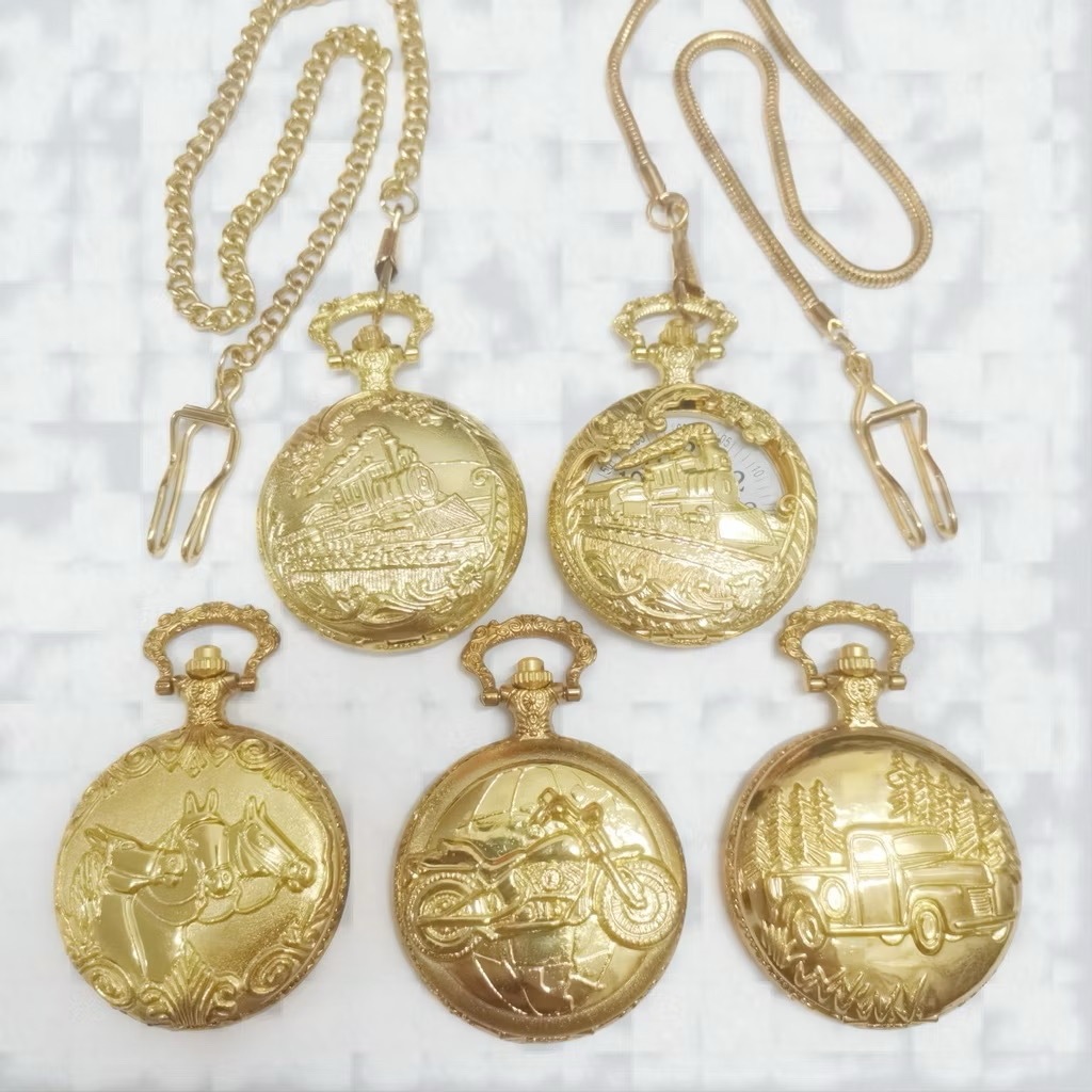 Relógio de bolso unissex ouro/prata vintage retrô luxo modelo exclusivo remessa aleatória em Oferta na Shopee