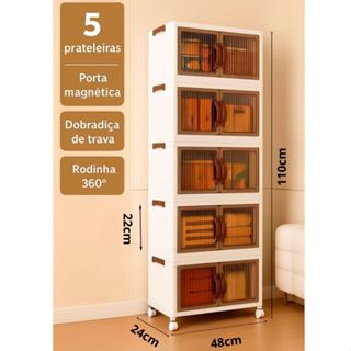 Armário Multiuso com Tampa e Rodinhas Caixa Organizadora Dobrável Guarda Roupa 3 ou 5 prateleiras em Oferta na Shopee