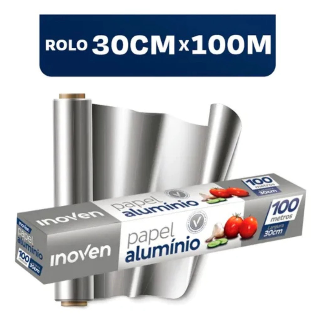 Papel Aluminio Grande 100 METROS X 30 CM Rolo Bobina