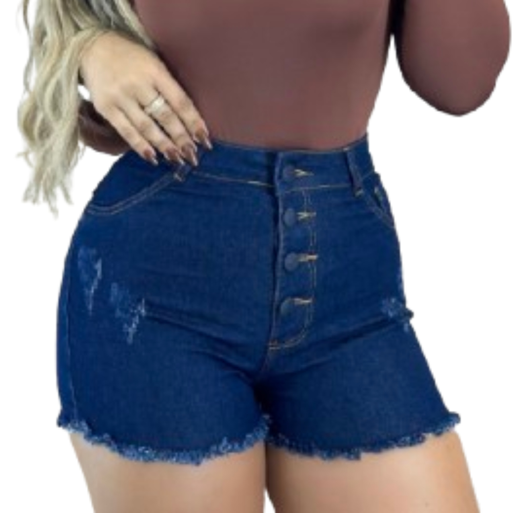 Short jeans com Lycra, Perna desfiada. em Oferta na Shopee