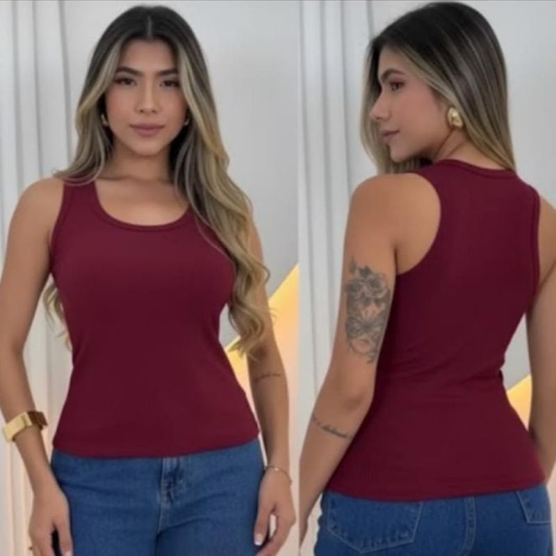 Blusa Regata Feminina Canelada Básica Ribana com Elastano Diversas Cores