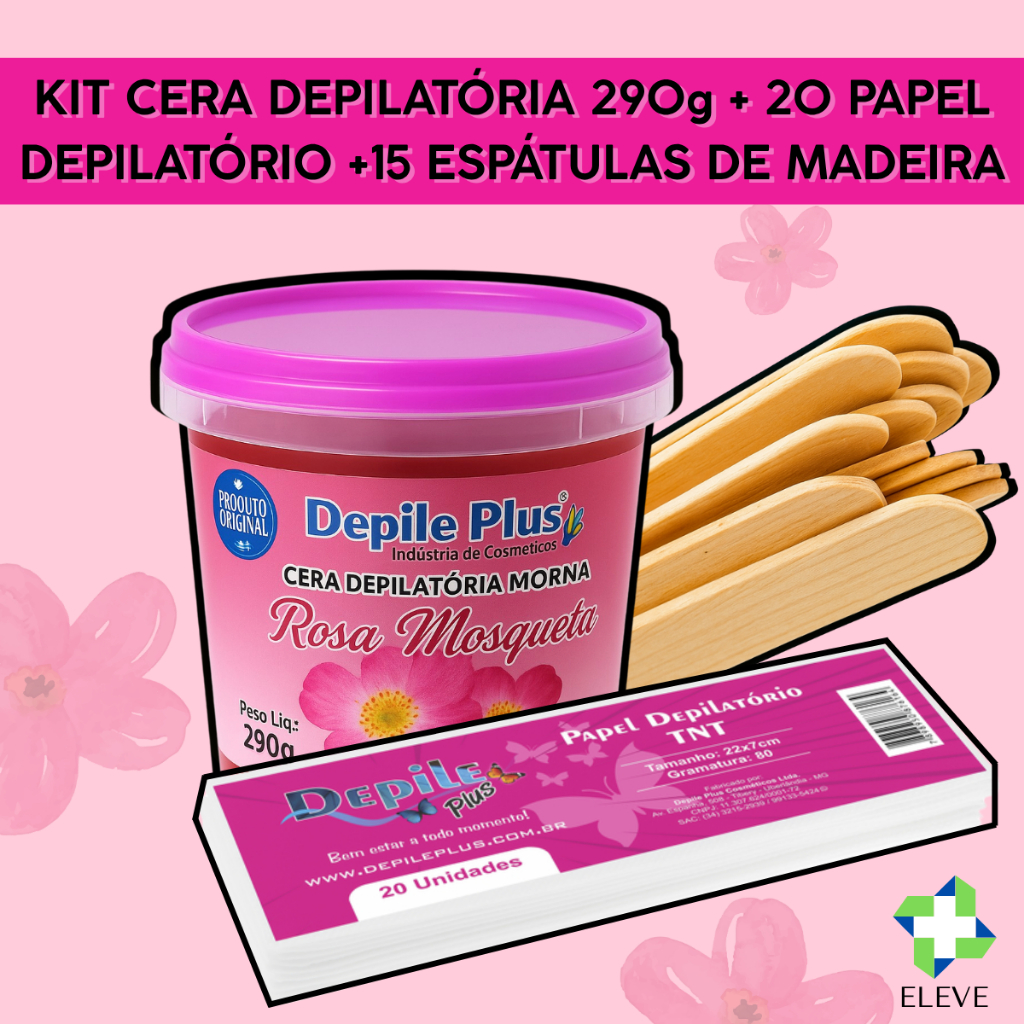 Kit Cera De Depilação Depile Plus 290g + 20 Papel Depilatório + 15 Espátulas Madeira em Oferta na Shopee