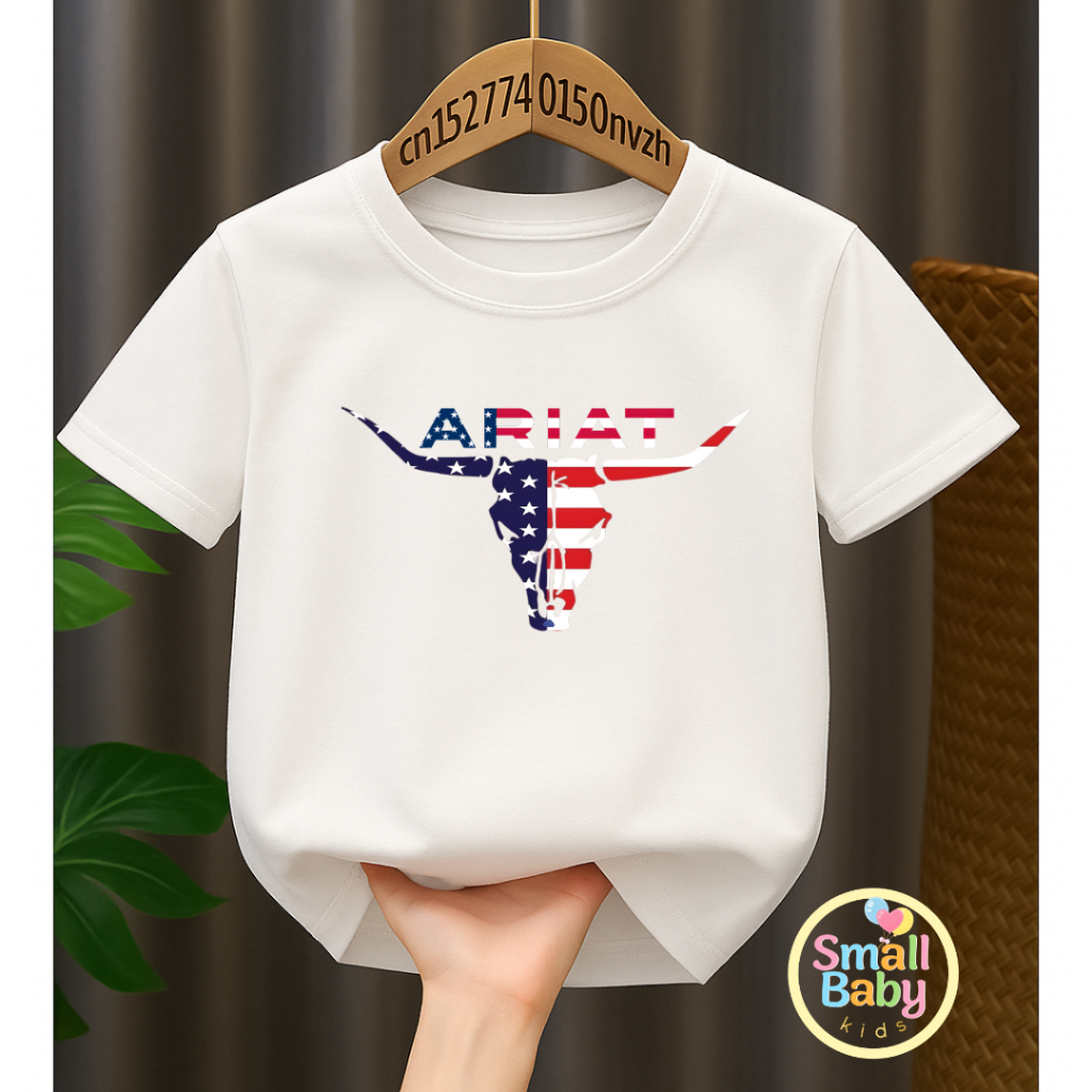 Camiseta Infantil Juvenil Unissex ARIAT USA BOI Moda Country Cavalgada Moda Gringa
