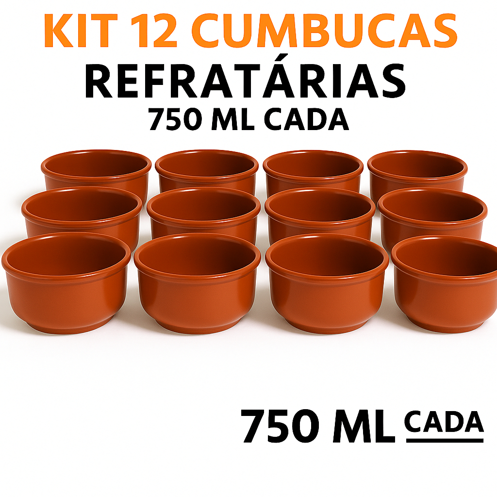 Kit 12 Cumbucas bowl tigela Refrataria Porcelana Marrom 750ml Restaurante Feijoada caldo açai