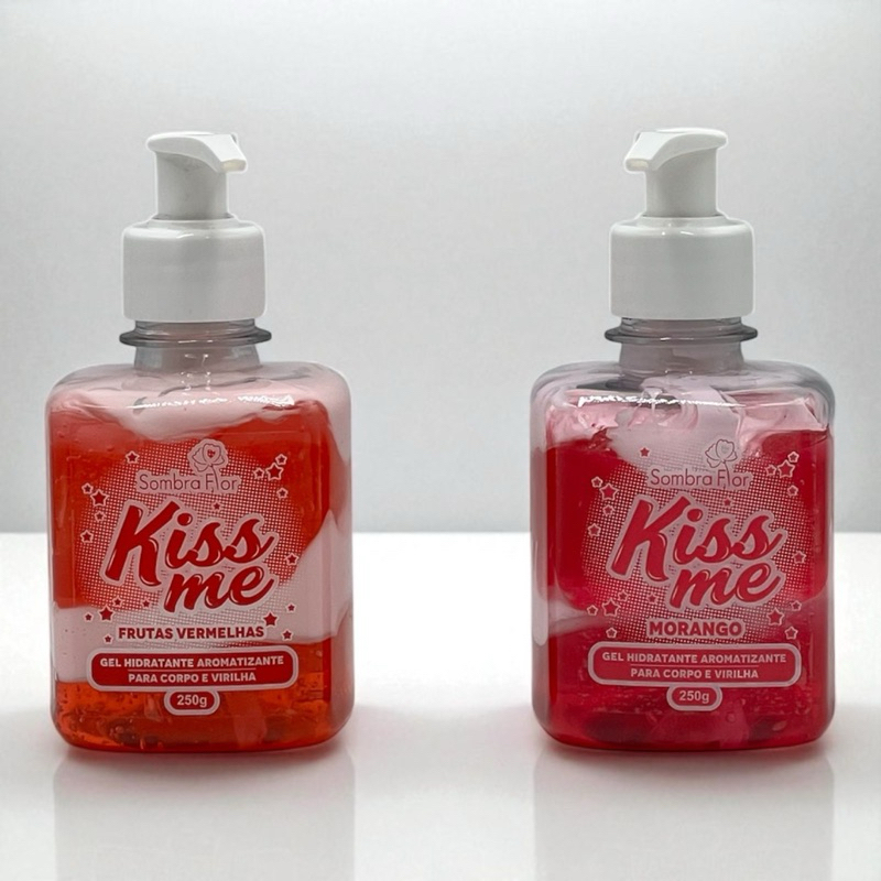 Kit 2 Gel Hidratante Aromatizante Kiss Me Sombra Flor – Frutas Vermelhas + Morango 250g Corpo e Virilha em Oferta na Shopee