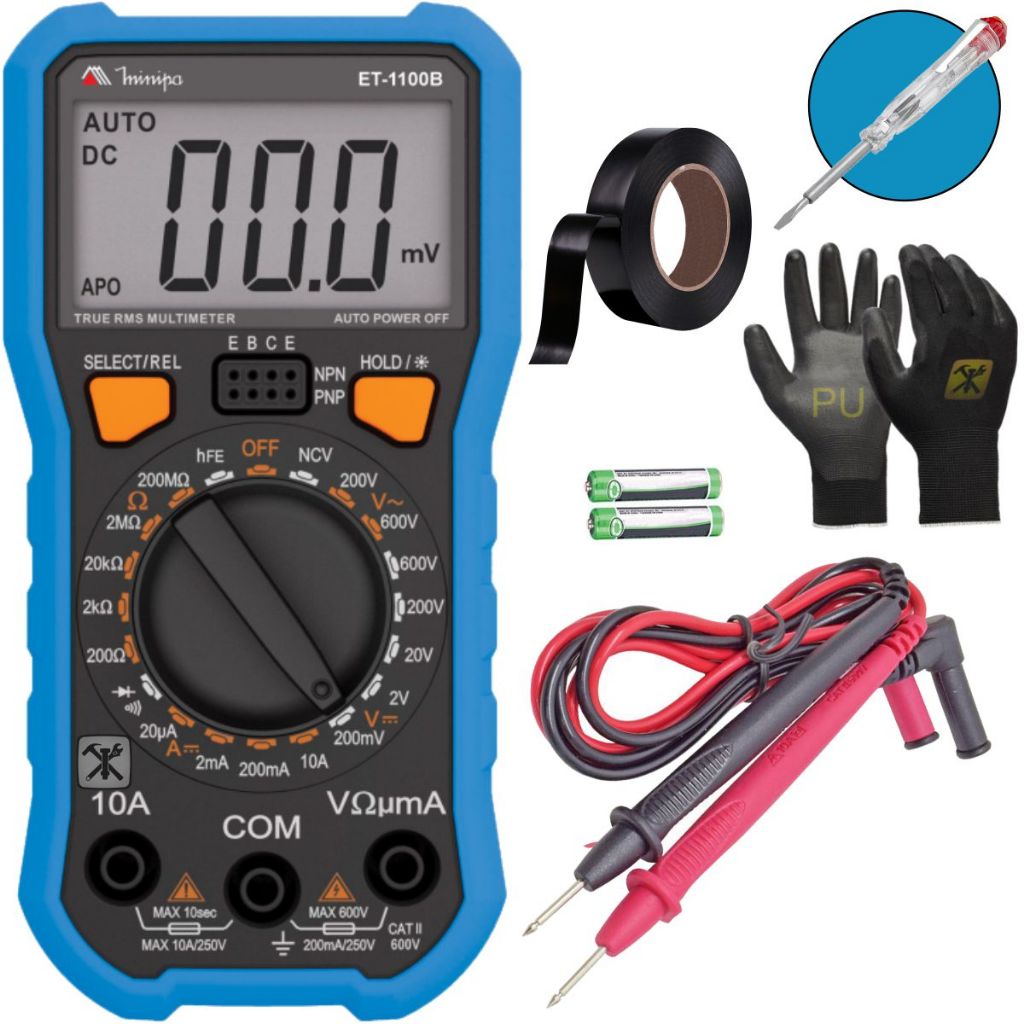 Multímetro Minipa True Rms Et-1100b Teste Transistor Hfe Ncv