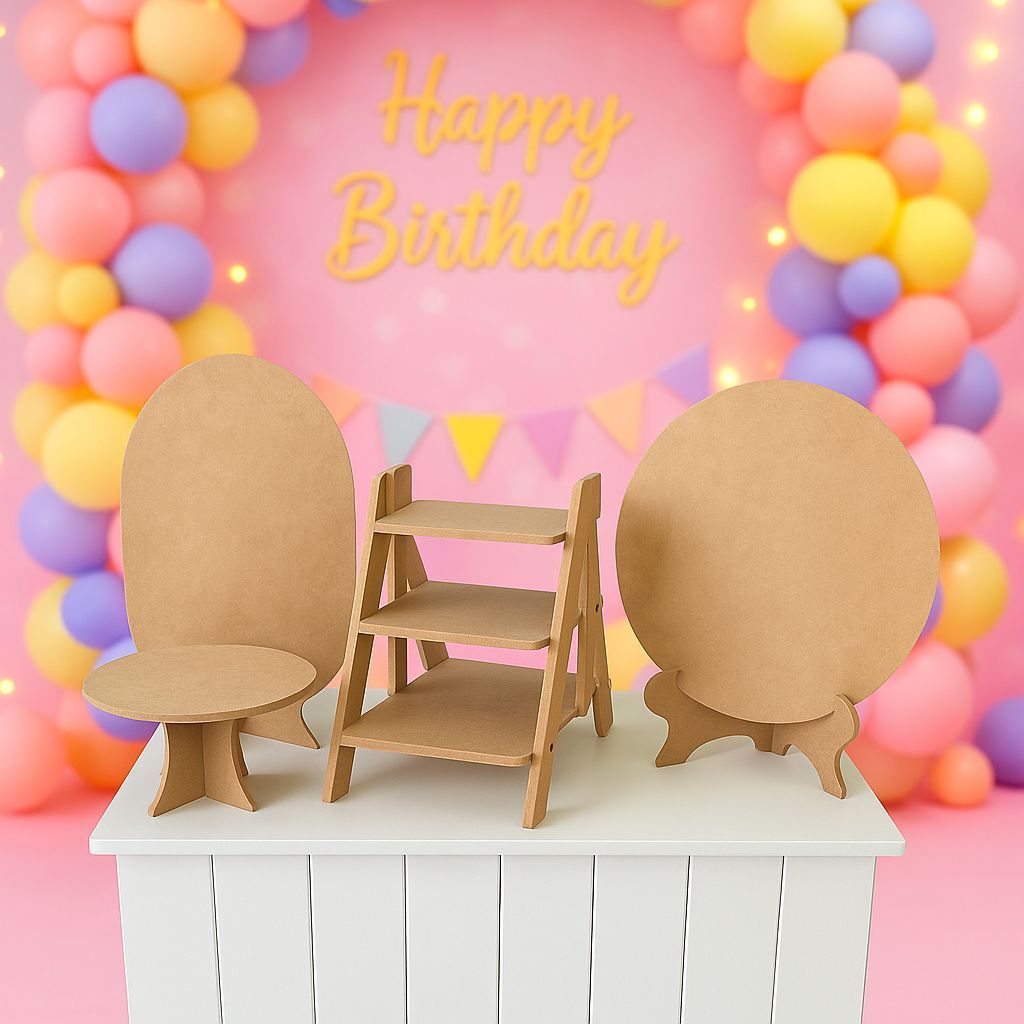 Kit Painel De Mesa Romano Mini Table Escada Boleira Decoração Festa em Mdf 04 Pçs