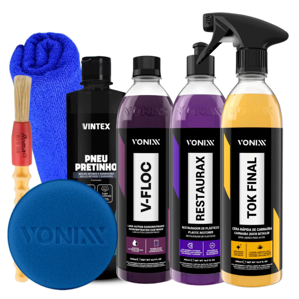 Kit Shampoo V-Floc Cera Tok Final Pneu Pretinho Restaurax Vonixx - Lavagem Completa