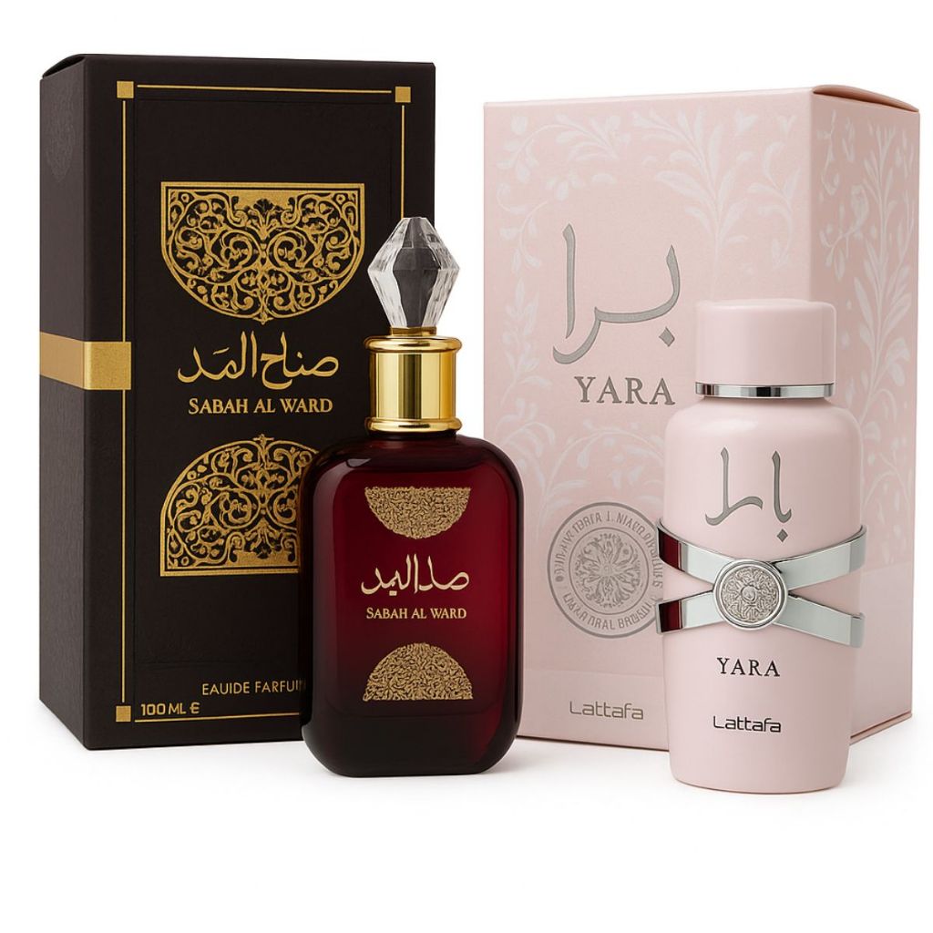 Kit até 2 Perfumes Árabes Femininos Tradicionais – Lattafa Yara + Sabah Al Ward Rainha de Sabah Luxo