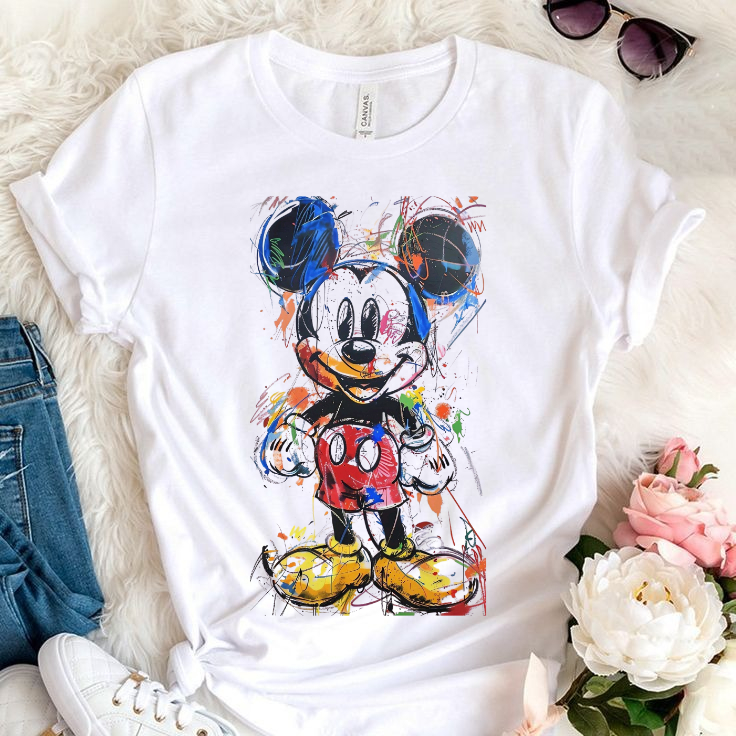 T-shirt Manga Curta  Gola Redonda  Premium Baby Look  Estilosa  Algodão 30.1 Variadas  Sublimada  Linda  Camisa Mickey