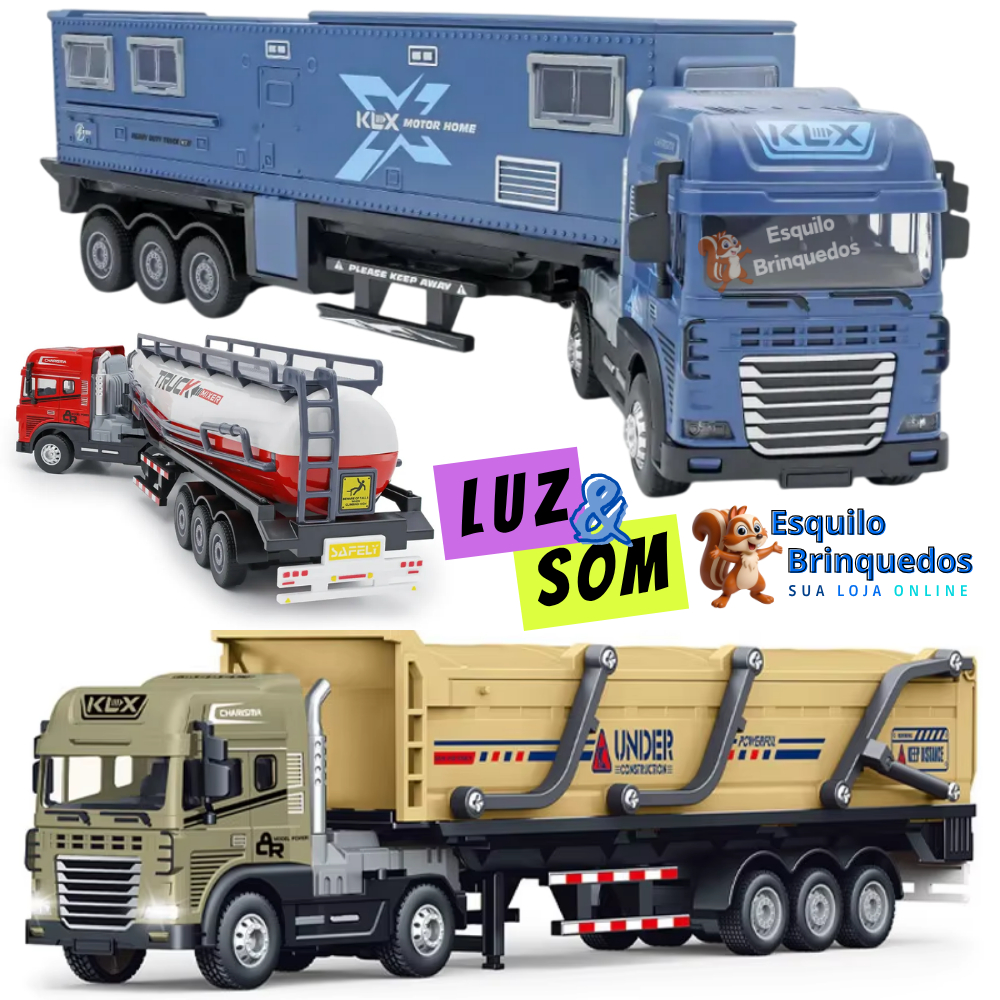 Miniatura Caminhão Carreta Luz E Som Graneleiro Motorhome Tanque Trailer 1:50