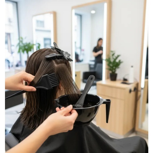 Kit Cumbuca Com Medidor Dosador Espátula Pincel Pente Carbono e 2 Presilhas Para Cabelo