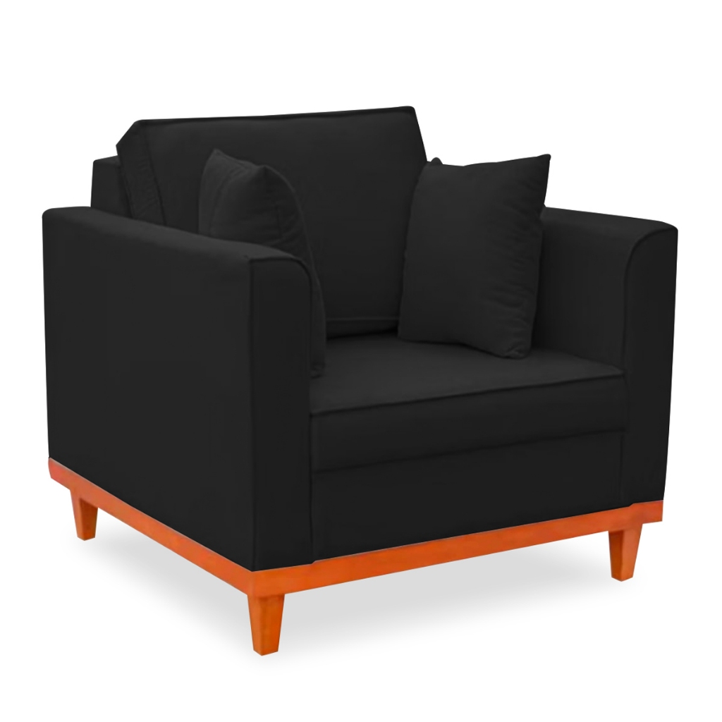 Sofa 1 lugar beny com base de madeira reforçada com almofada decorativa preto em Oferta na Shopee
