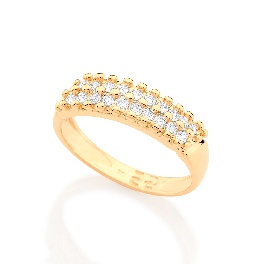 Rommanel Anel Pavê Cravejado - Banhado a Ouro 18k com Zircônias - 511100