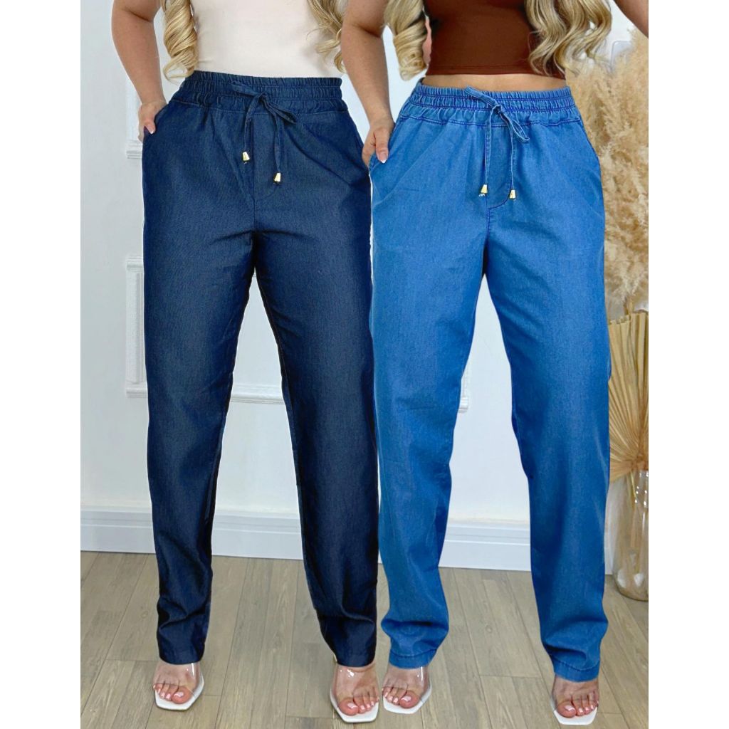 Calça Jeans Feminina Cintura Alta Tecido Leve e Soltinho tamanho do 36 ao 50 em Oferta na Shopee