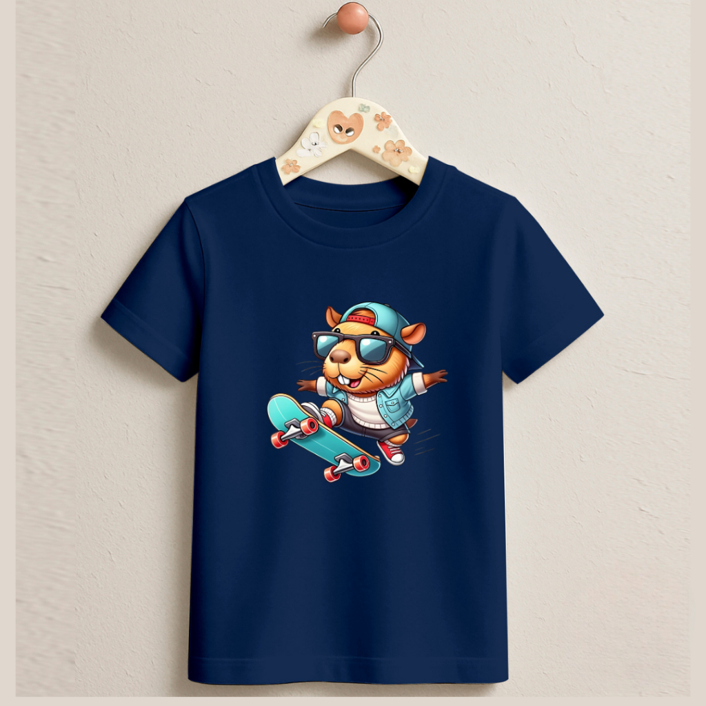 Camiseta Infantil Juvenil Unissex Capivara Skate Desenho Personagem Estampada