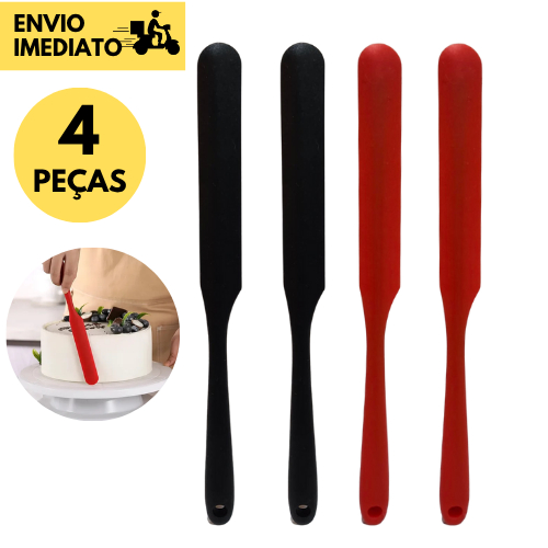 Kits 4 ou 2 Espátula de Confeiteiro Silicone Vermelha Preto Utensílio para Bolos Sobremesas em Oferta na Shopee