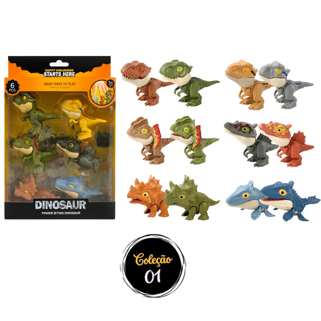 Kit com 6 Mini Dinossauros Miniatura Morde Dedo Baby Colecionável Jurassic Park em Oferta na Shopee