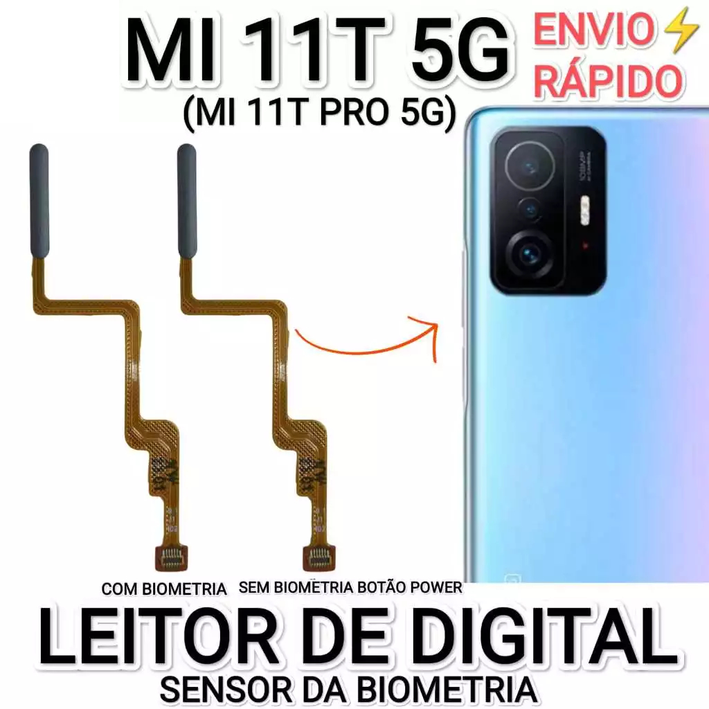 Leitor/Flex Mi 11T 5G/11T Pro 5G Sensor de Digital Biométrico Original Biometria C/ Cabo Flet Power