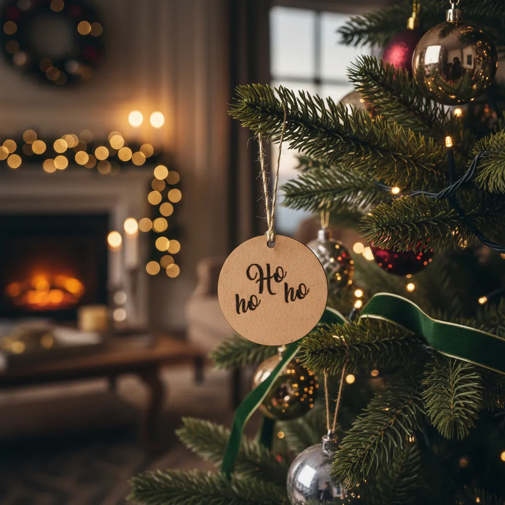 Kit 10 Bolinhas Madeira e Sisal Árvore Natal Enfeite Decoração Pendurar Palavras Natalinas