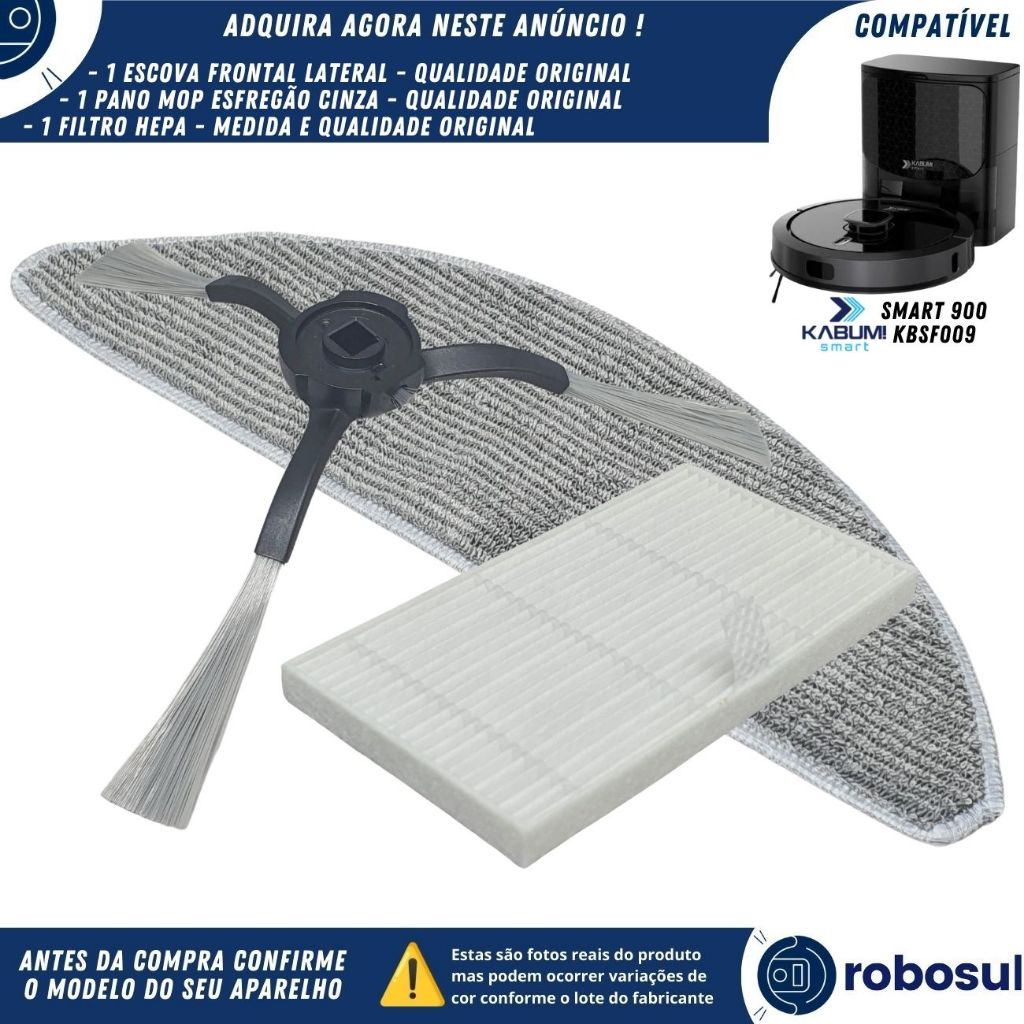 Escova Frontal Filtro Hepa Pano Mop Flanela Para Robô Aspirador Kabum Smart 900