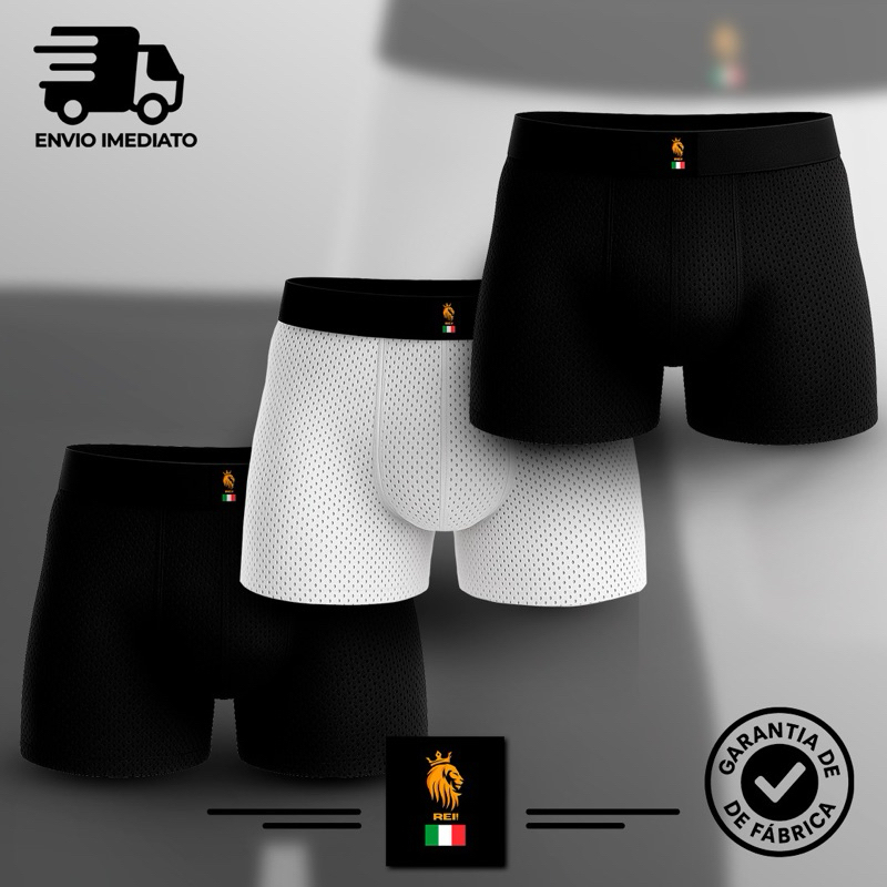 Kit DRY FIT 3 Cuecas Boxer Adulto / Cueca Box Microfibra Furadinha + Forro 100% Algodão em Oferta na Shopee