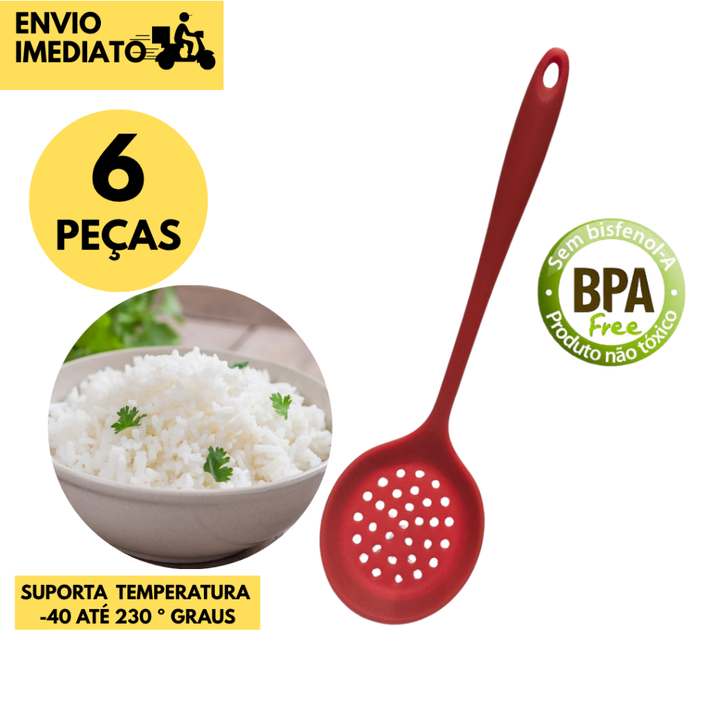 Kits 6,4 ou 2 Escumadeira Vermelha Silicone Utensílio Cozinha Antiaderente Resistente Ideal P/Servir