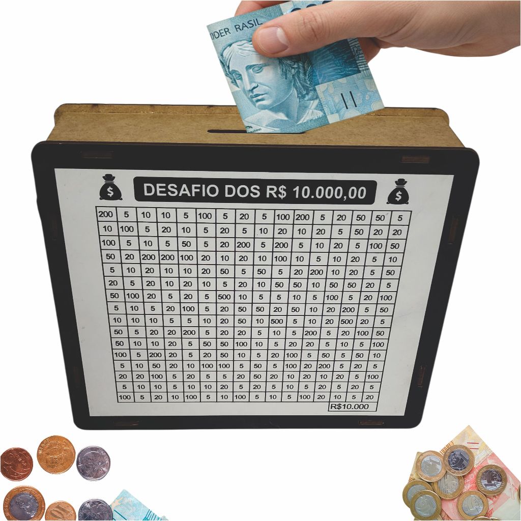 Cofre Cofrinho Desafio 10 mil Caixa de Dinheiro MDF / Método Japonês / Poupança / Depósitos Contador em Oferta na Shopee