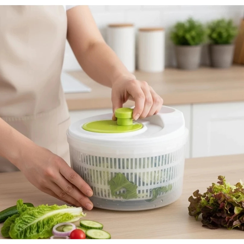 Centrífuga Manual Salada Escorredor Legumes VerdurasSecador Alimento Cozinha Prática Tampa Giratória