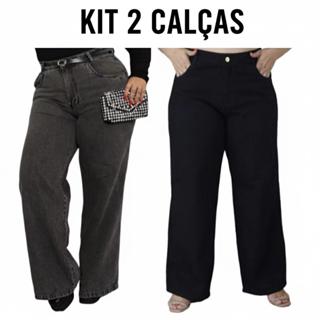 KITS 2 calça jeans wide leg plus size 100% algodão 44 AO 56 em Oferta na Shopee