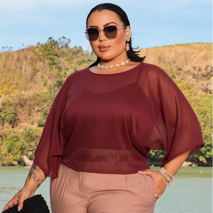 Conjunto Tule Plus Size GG(48-59) Blusa tule + Regata Morcego_ Chic e Confortável _ Estilosa  _ Leve para o Dia a Dia💃🛍️ em Oferta na Shopee