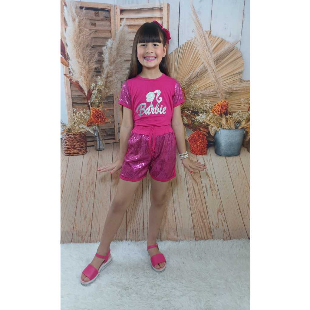 conjunto barbie infantil minina diva ,  ideal pra festa /creche/escola/paseo ect... no tecido payte y viscolaycra em Oferta na Shopee