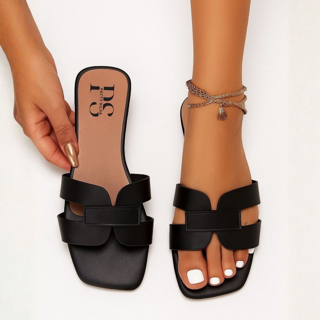 Sandalia Rasteirinha Feminino Verão Modelo H Fashion Preta em Oferta na Shopee