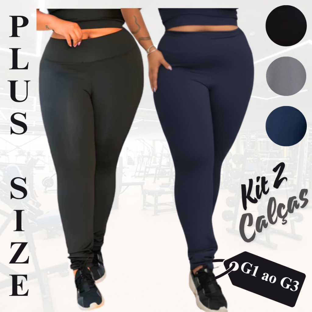 Kit 2 Calças Legging Feminina Fitness Academia Em Suplex Plus Size Lisa Curve em Oferta na Shopee
