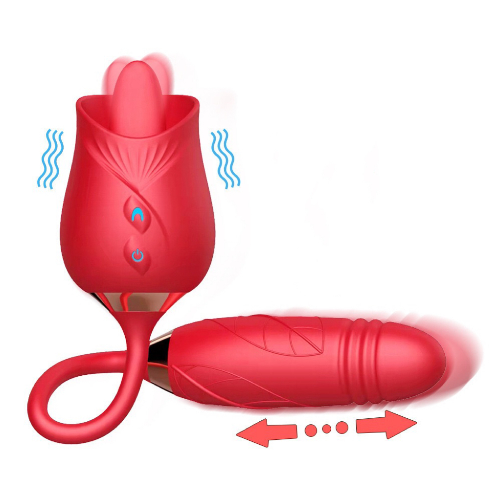 Vibrador Rosa 2 em 1 Estimulador Língua com vibrador vai e vem Clitóris Vaginal e Anal Recarregável sex shop ZDB-31