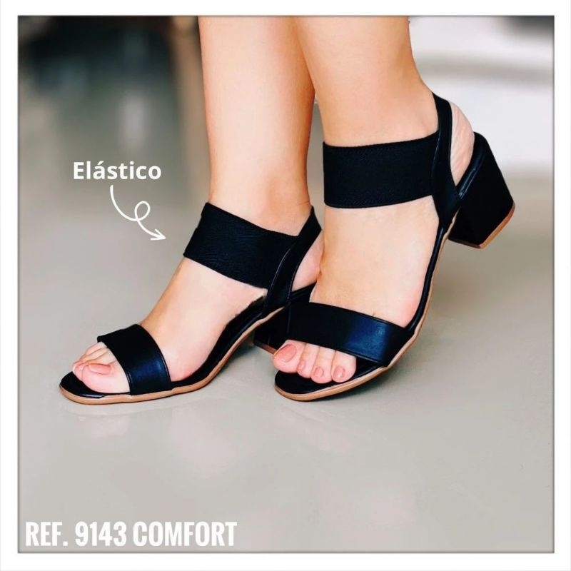 SANDALIA FEMININA DE SALTO ALTO BLOCO GROSSO COM ELASTICO CONFORT