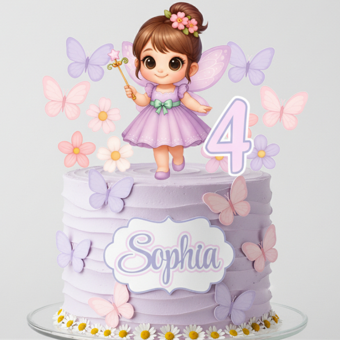 Topo de Bolo Jardim das Borboletas/ Fadinha Lilás com Borboletas / topper/ mesversário menina. em Oferta na Shopee