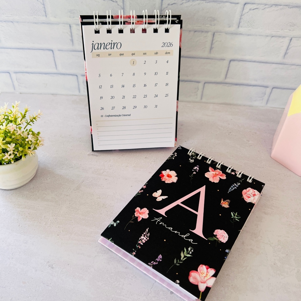 Kit Calendário de Mesa 2026 + Bloco de Anotações 10×15 cm | Combo Planejamento e Lembrança