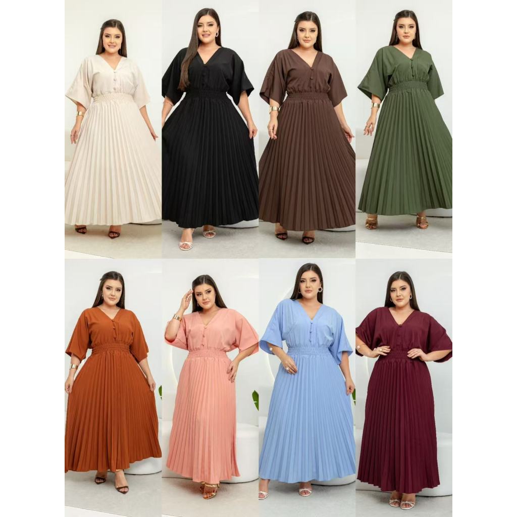 Vestido Longo Plissado Tamanho Único Manga Meia Manga Moda Feminina -053 em Oferta na Shopee