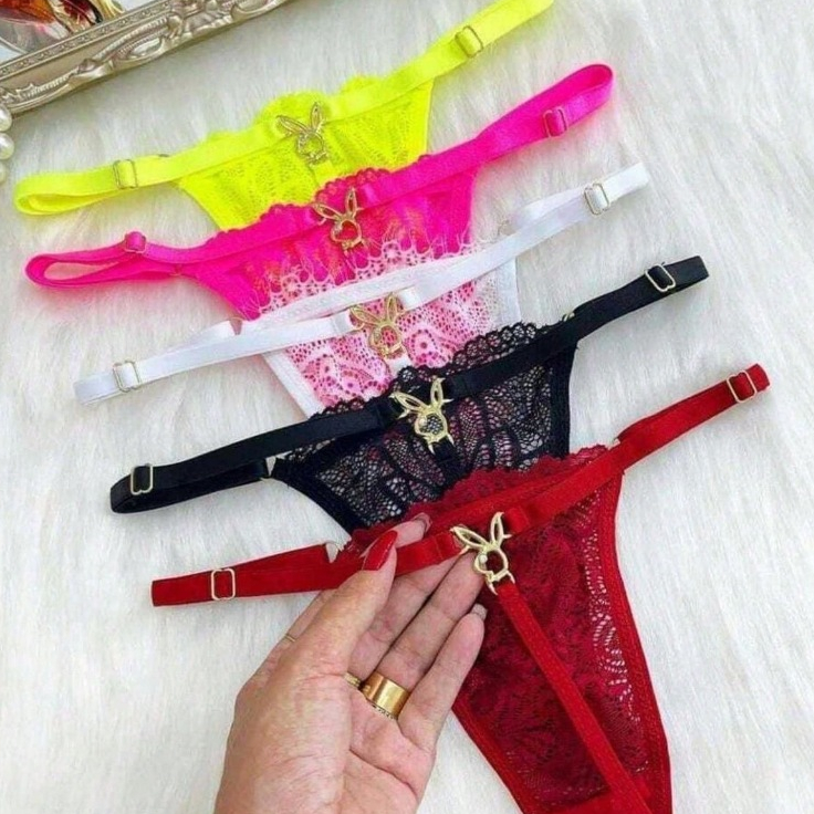 Kit 3 Calcinha Fio Dental Sexy com Pingente Sensual Tanga Feminina de Renda com Regulagem Lingerie — imagem 2 de 2