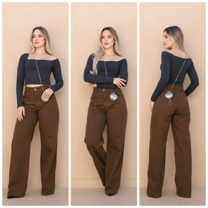 calça Wid Leg marrom pantalonas bases em Oferta na Shopee