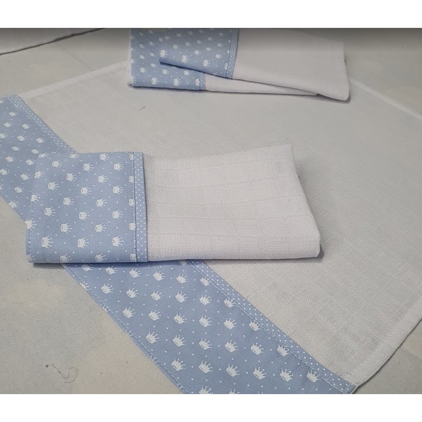 Kit Fralda de boca coroa Azul - Pano de boca - Babete - 3 Unidade