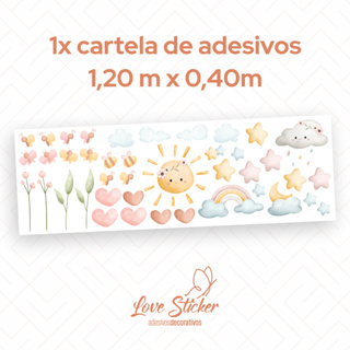 Adesivos de Parede Infantil Boho Aquarela Decoração Quarto Bebê – Sol, Nuvens, Flores e Corações em Oferta na Shopee