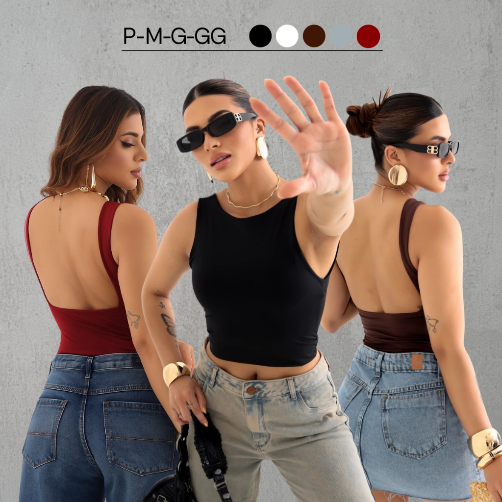 Regata Costa Nua Feminina Suplex Blusa Cropped Baby Tee Básica Alça Grossa Casual em Oferta na Shopee