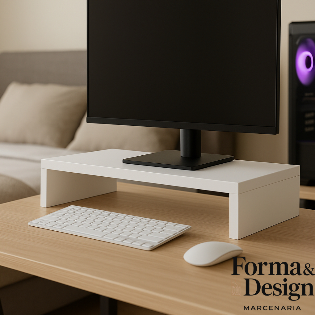 Suporte para Monitor e Notebook em MDF Branco – Base Elevatória Ergonômica de Mesa Home Office Organizador Moderno em Oferta na Shopee