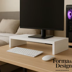 Suporte para Monitor e Notebook em MDF Branco – Base Elevatória Ergonômica de Mesa Home Office Organizador Moderno